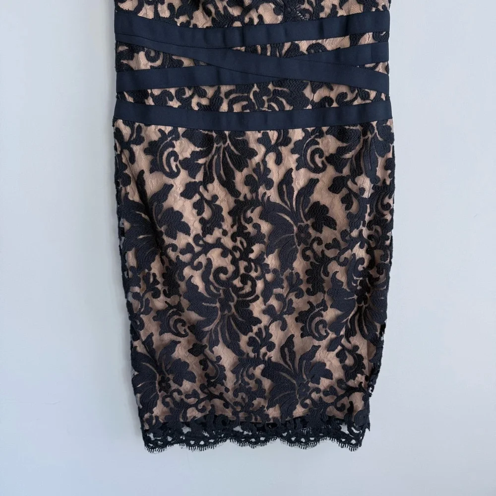 Tadashi Shoji Lace & Tulle Sheath Dress 6 Navy Nude Cocktail Party Wedding Guest - Picture 5 of 16